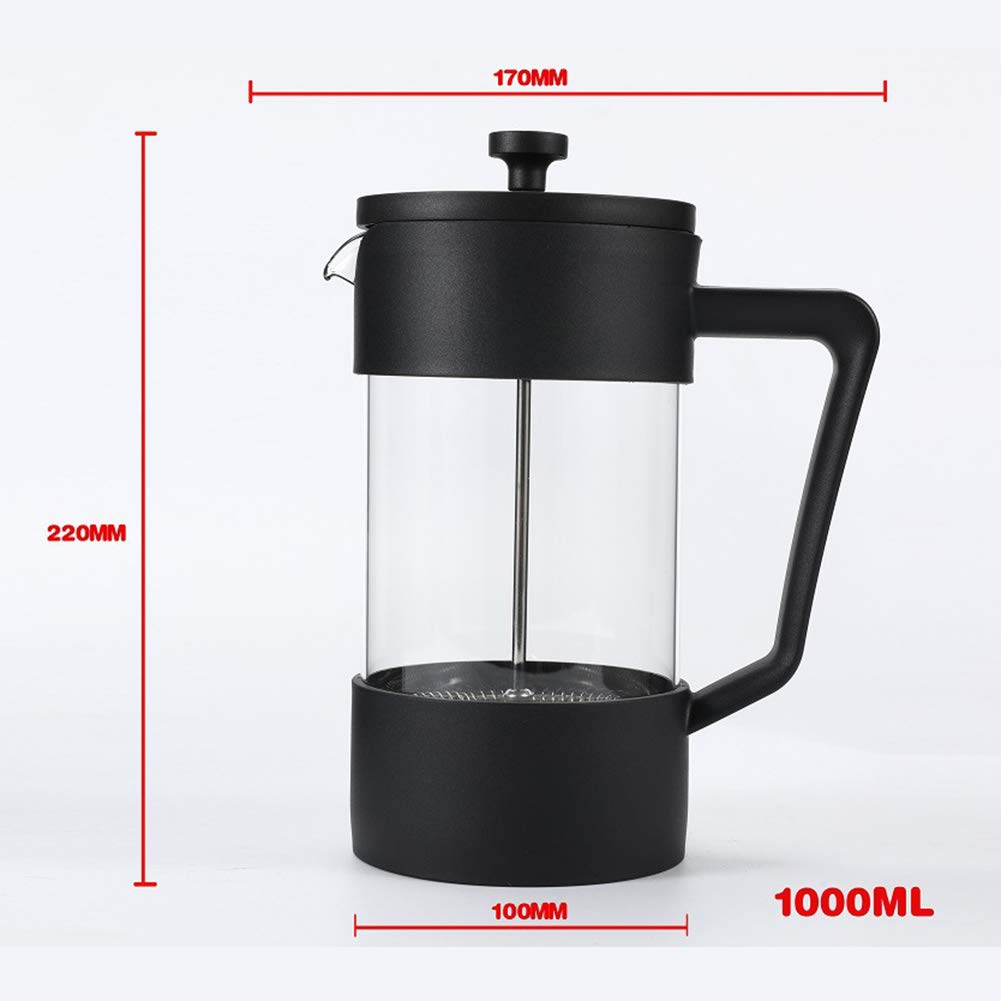 LIDS Cafetera Prensa Francesa Cafetera, Vidrio De Borosilicato Espesado Olla De Prensa De Café, Tetera Resistente Al Calor O Cafetera Cafetera con Filtro Incorporado Hogar Oficina (1000ml)