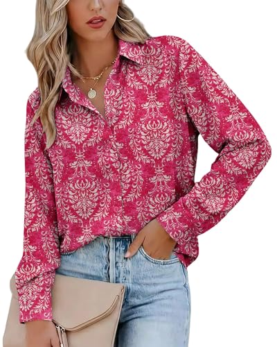 Image of Magritta Women's Shirts Fashion Casual Loose Fit Long Sleeve Button Down Lightweight Collared Blouse Tops