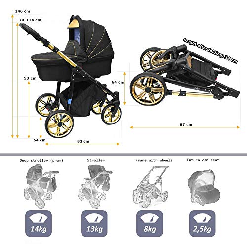 Skyline 3-in-1 Combi-kinderwagen met aluminium frame, babybedje, sportbuggy-bevestiging en babyautostoeltje (ISOFIX) - Afbeelding 6