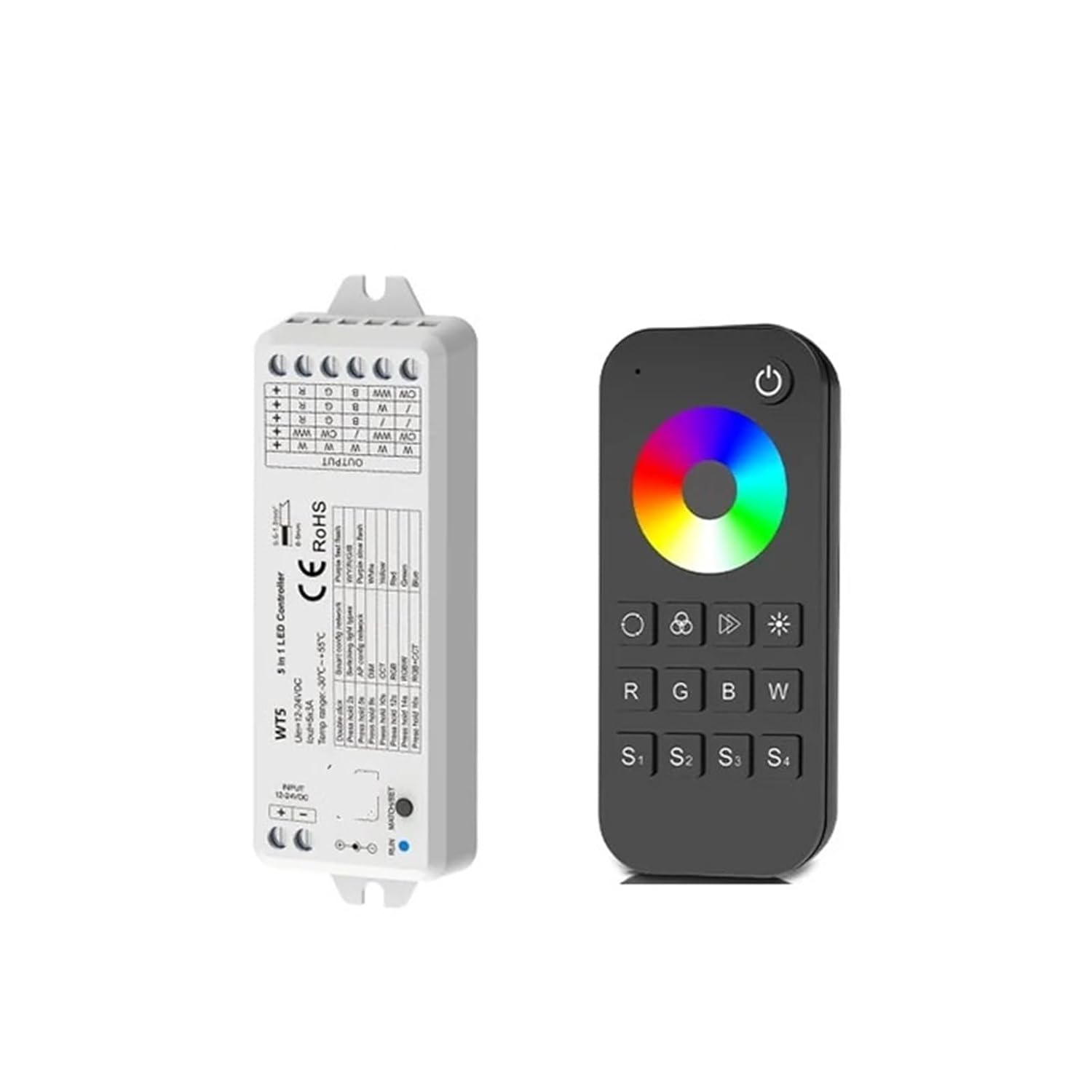WT5 LED Controller DC 12V 24V 5 Channel DIM RGB RGBW RGBWW RGBCCT Light Strip 2.4G Remote Control(WT5 LED Controller)