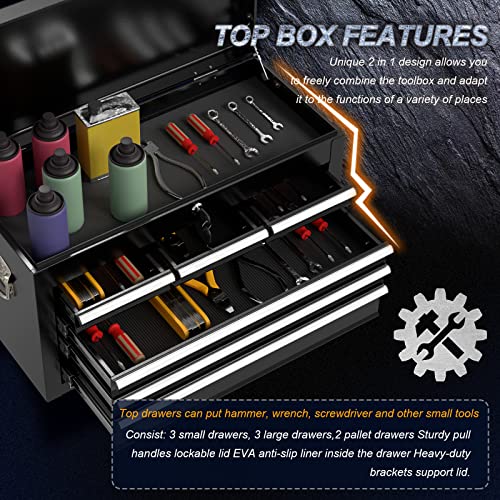 High Capacity Tool Chest Tool Box, Rolling Tool Chest With 8 Drawers, Portable Top Box With Lock, Garage Tool Storage Cabinet With Wheels, Keyed Locking System Toolbox Organizer(Black) #TOP2