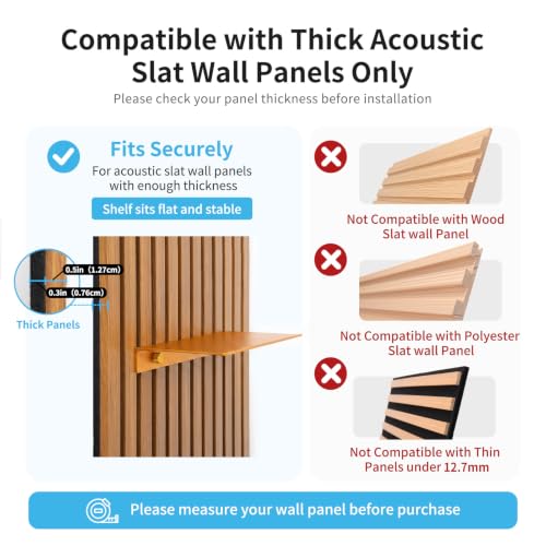 Image of Art3d Floating Shelves for Wood Slat Panels, 11.8 x 4.7 in, 2-Pack, Gold