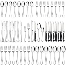 LIANYU 72-Piece Silverware Set with Steak Knives, Stainless Steel Flatware Cutlery Set for 12, Fancy Eating Utensils Tableware, Dishwasher Safe, Mirror Finish