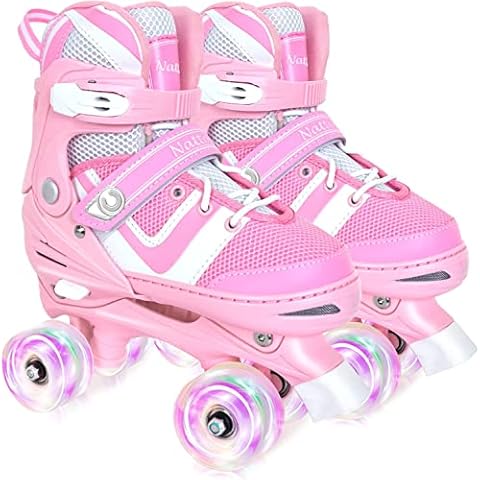Kids Roller Skates for Girls , Pink Adjustable Rollerskates with Light Up Wheels for Teens Youth Ages 6-12 10 11 12 , Beginners Outdoor Sports , Best Birthday Gift for Girls Kids Cover