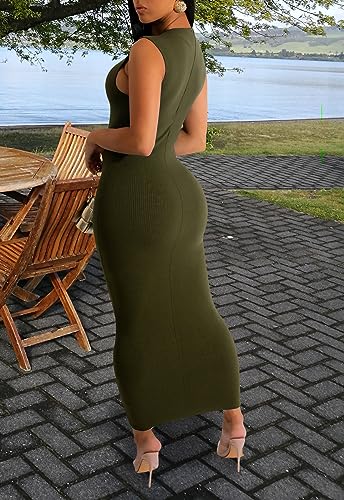 Image of YouSexy Sexy Bodycon Ribbed Tank Dress for Women Sleeveless Casual Party Club Midi Dresses