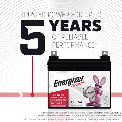 Image of Energizer EN35-12 - 2 PACK - 12 Volt 35 Amp Hr, Long Lasting Sealed Lead Acid AGM Rechargeable Battery Ideal For Use In Wheelchairs, Electric Scooters, Backup Power, and more