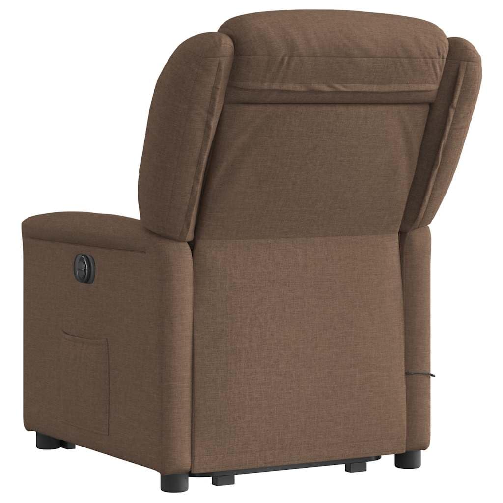 Sillón elevador de personas de masaje reclinable marrón tejido con 6 puntos de masaje, función de elevación eléctrica y reclinación manual hasta 135 grados, cómodo