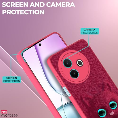 Image of AESTMO Back Case Cover for Vivo Y39 5G Back Cover | 3D Cat Cover | Leather Finish | Full Body Protection | Camera Protection Back Cover for Vivo Y39 5G (Pink