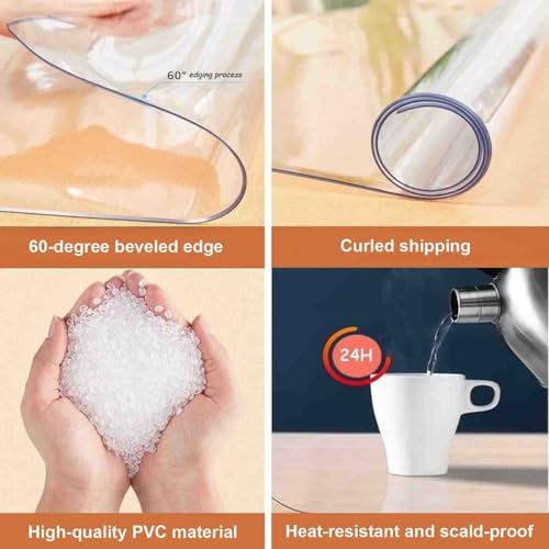 Protezione per tavolo rotondo in PVC trasparente, impermeabile, 2 mm di spessore (145 cm), facile da pulire, resistente tovaglia per la protezione della sala da pranzo