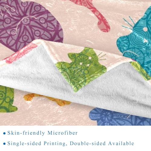 Couverture polaire microfibre chat mandala multicolore confortable