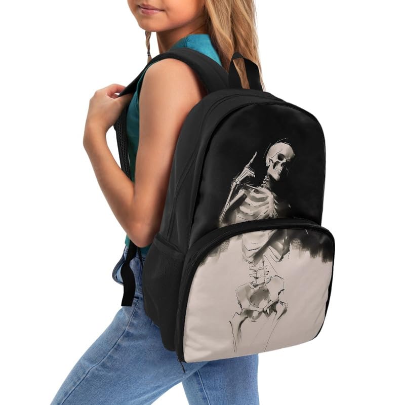 Halloween Skeletons Print Large Travel Backpack for Women Men Funny Black White Skull 17 Inch Insulated Cooler Backpack Gothic Adult Lunch Box Bookbag2