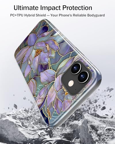Image of Goodon for iPhone 12 Mini Case Cute - Wireless Charging Compatible - Dual-Layer Hard Shell + Silicone Cover - Protective Phone Case with Trendy Designs for Women - Abstract Lotus | Dual-Layer Hard Shell + Silicone, Slim Fit Protective Phone Cover with Wildflower Designs for Women Girls