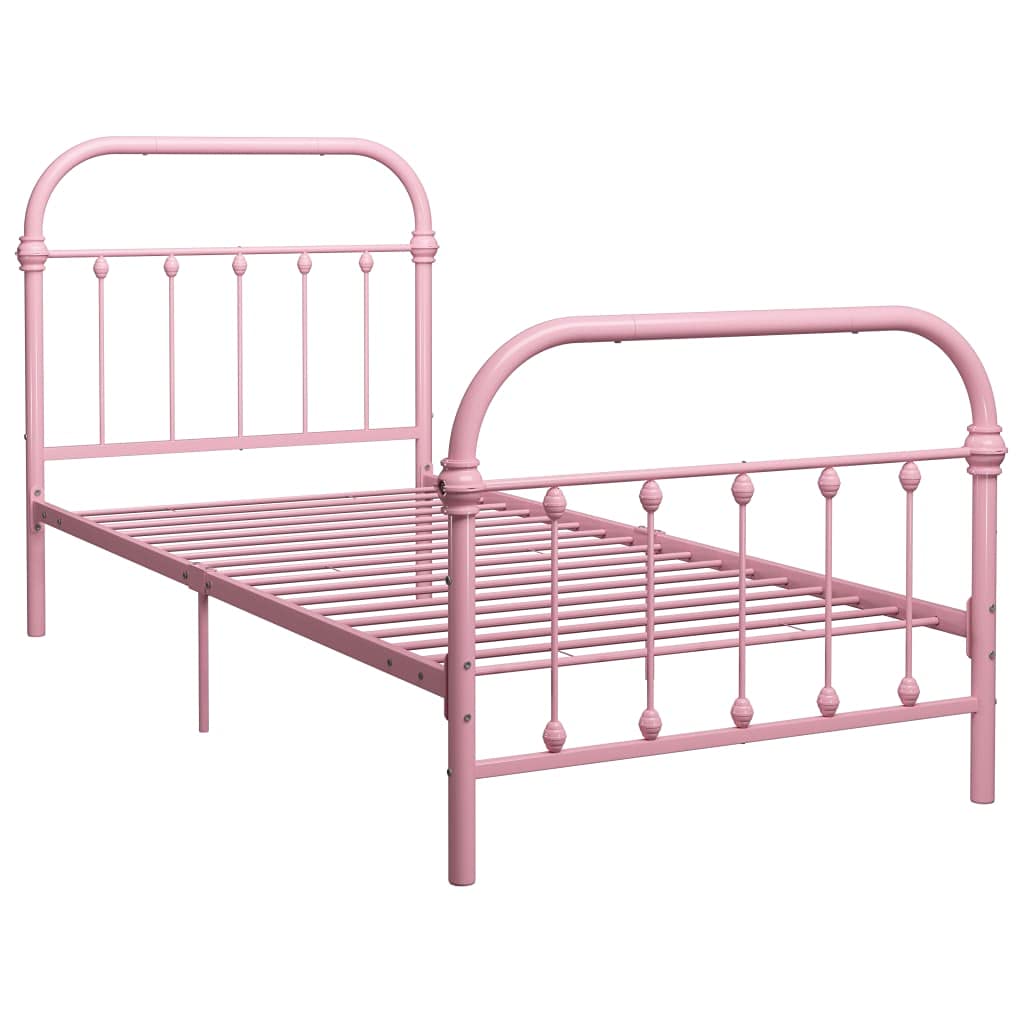 vidaXL Estructura de Cama Dormitorio Casa Robusta Duradera Mobiliario Cómodo Moderna Individual para Jóvenes Metal Rosa 100x200 cm