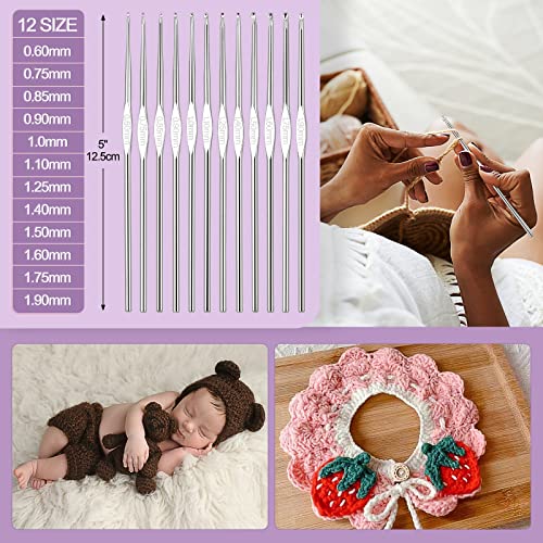 Image of Aeelike Beginner Crochet Kit, Light Purple | 59pcs Crochet Starter Kit for Adults and Kids, Basic Crochet & Knitting Supplies Kit for Beginners, Crochet Kit Storage Bag