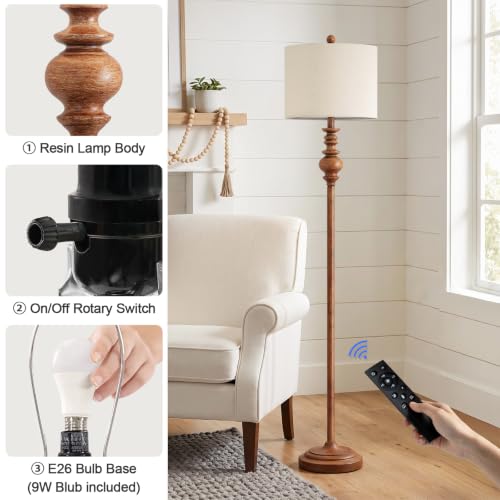 Image of BOBOMOMO 64.25 inch Farmhouse Floor Lamp with Remote, Dimmable Floor Lamp with Adjustable Color Temperatures, Tall Rustic Standing Lamp for Living Room Corner, Bedroom & Nursery, 9W Bulb Included,Brown