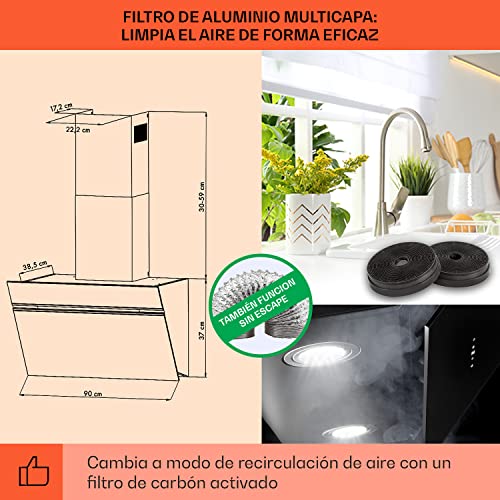 Klarstein-Alina-Campana-Extractora-90-cm-Extractor-Cocina-de-Pared-Filtro-de-Carbono-Eficiencia-Clase-A-Potencia-594mh-RGB-y-Luces-LED-Campanas-Extractoras-Potentes-para-Cocinas-Extractores
