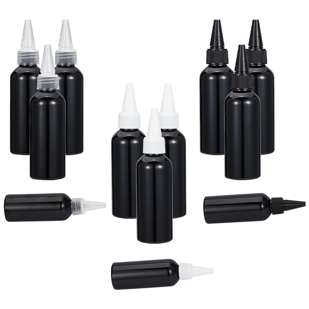 12 Pcs 3 Colors Cosmo Round Bottles, Mixed Color Dispenser Bottles Plastic Empty Refillable Cylinder Bottles with Squeeze Top for Liquids Oil