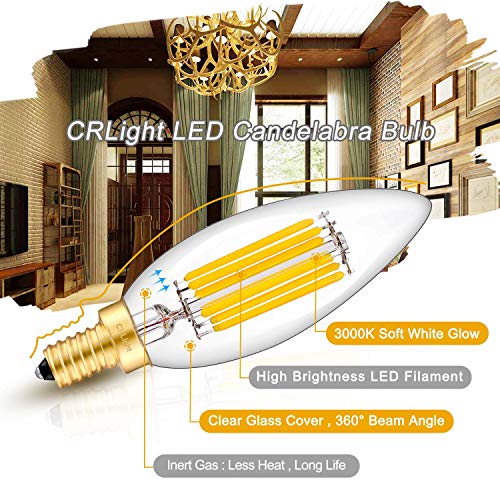 Crlight 6W 3000K Dimmable Led Candelabra Bulb Soft White, 65W Equivalent 650Lm, E12 Base Led Filament Chandelier Light Bulbs, Antique Edison Clear Glass B10 Candle Decorative Bulbs, Pack Of 8 #TOP1