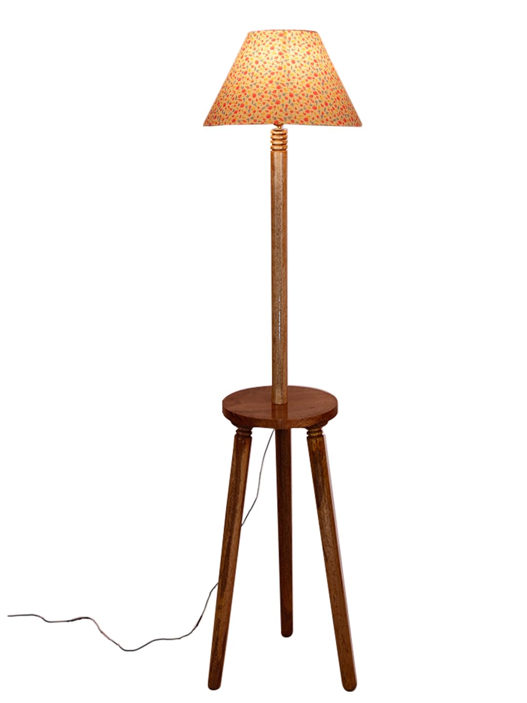 Devansh Printed Cotton Conical Wooden Floor Lamp -34(14x55.75inches) -Tripod Natural 2