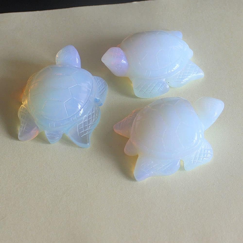 2インチ 手彫り 宝石 クリスタル ウミガメ 置物 動物 彫刻 像 ホーム装飾 (ホワイトオパライト)