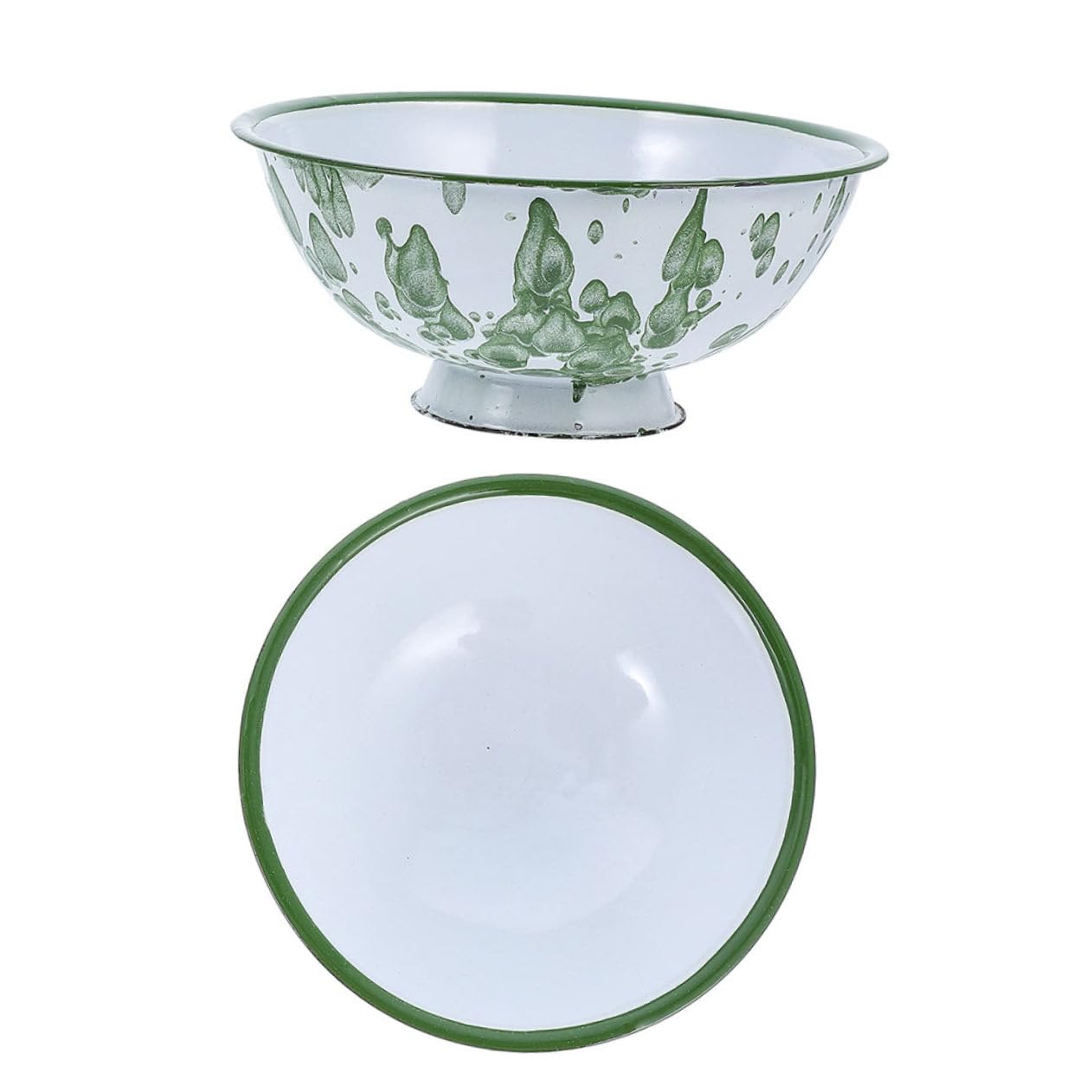 Mikinona 2Pcs Vintage Enamel Bowls Retro High Foot Ramen and Rice Bowls for Kitchen Food Storage and Salad Serving Easy to Clean Enamelware for Home and Restaurant Use