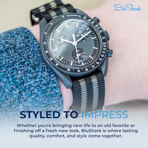 Image of BluShark - Original Collection Military-Style Waterproof Watch Strap, Fits All Timepiece Brands, Durable Nylon Wristwatch Accessories with Stainless Steel Buckle - 18mm, 20mm, 22mm & 24mm Watch Bands