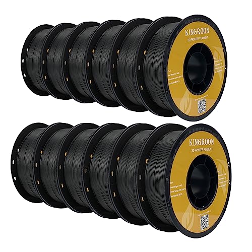 Image of Kingroon PLA Filament,12 Rolls, Dimensional Accuracy + /- 0.02 mm, 12kg Spool(26.5lbs), 1.75 mm, Black