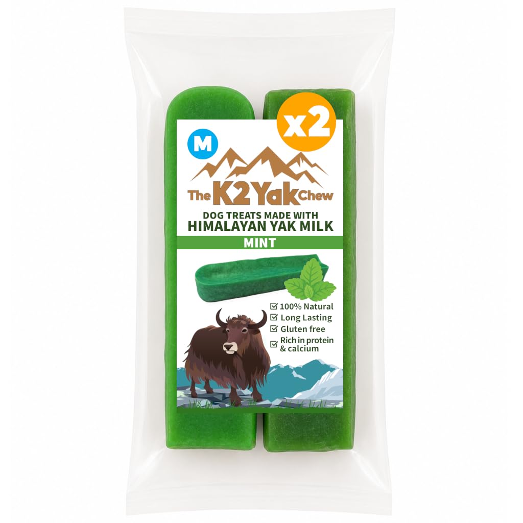 K2 Yak Chew Mint Medium 2 Pack, Himalayan Yak Milk Dog Chews