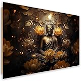 Feeby Wandbild Buddha Buddhismus AI 30x20 cm 1 tlg Schlafzimmer Modern Deco Panel MDF Kunstdruck Wand Bild Wanddeko Design Wohnzimmer Büro Flur Hotel Spa Zen Yoga Orient Orange
