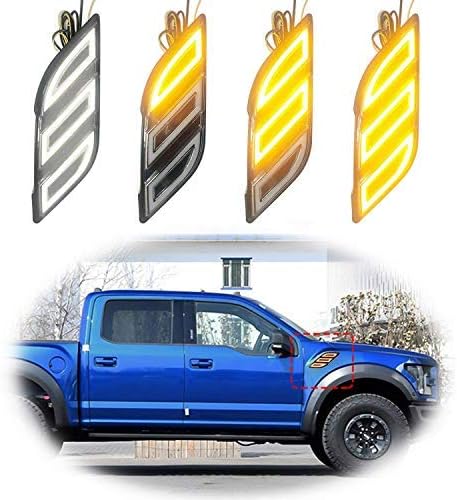 HEQIANG White/Amber Switchback Sequential Blink Full LED Fender Grille Side Marker Light Daytime Running Turn Signal Lights Kit for Ford F150 Raptor 2016 2017 2018 2019