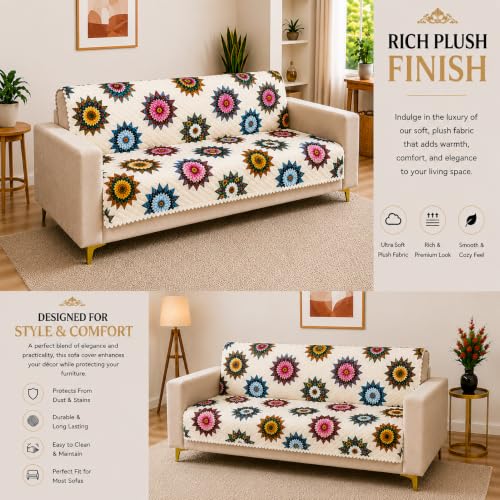Image of Homerz Premium Printed Quilted Velvet Sofa Slip Cover Protector, Sofa Mat, Exact Size, Antislip Cover (Morocco, 3 Seater, Full)