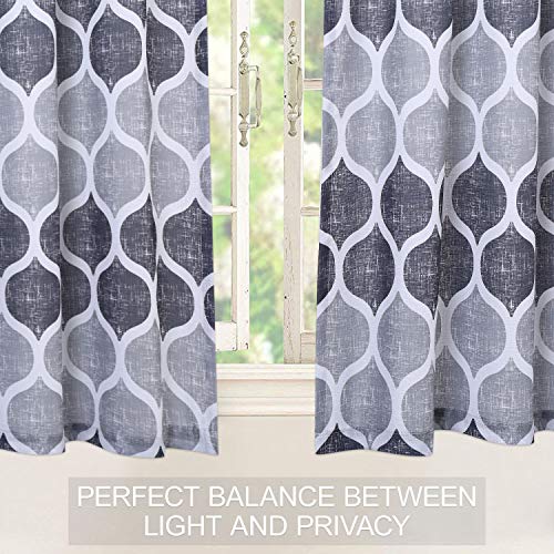 Haperlare Tier Curtains For Kitchen Window, Geometric Pattern Short Bathroom Window Curtain, Trellis Design Half Window Kitchen Cafe Curtains, 28" X 30", Gray/Silver, Set Of 2 #TOP5