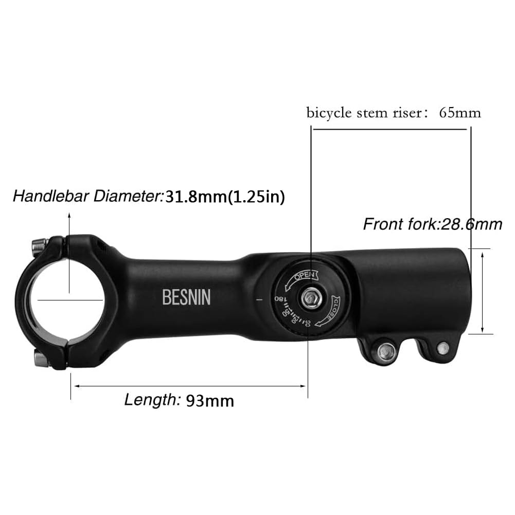 BESNIN Potence de vélo réglable de 0 à 90 degrés 31,8 mm ou 25,4 mm, 60 mm ou 90 mm ou 93 mm ou 100 mm, potence réglable pour VTT, vélo de route, VTT (0-90° 31,8 x 93)