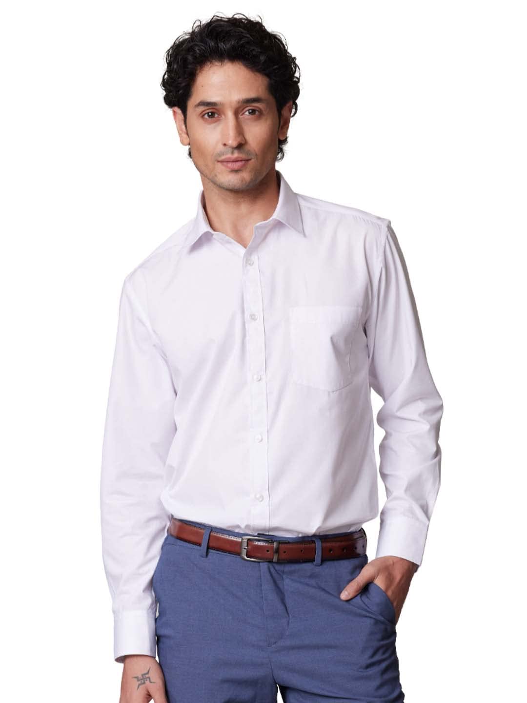 KINGDOM OF WHITECotton Blend White Formal Shirt for Men I Breathable Absorbent Fabric I Regular Collar & Full Sleeve Shirt | Regular Fit Office Wear