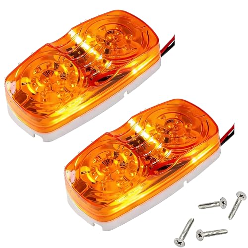 NEW SUN 2 Pcs RV Trailer Marker LED Light Bullseye/Tiger Eye/Double Bubble Clearance Light 10 Amber LEDs 4x2 12V Rectangular LED Side Marker Light Surface Mount Camper Trucks Rvs