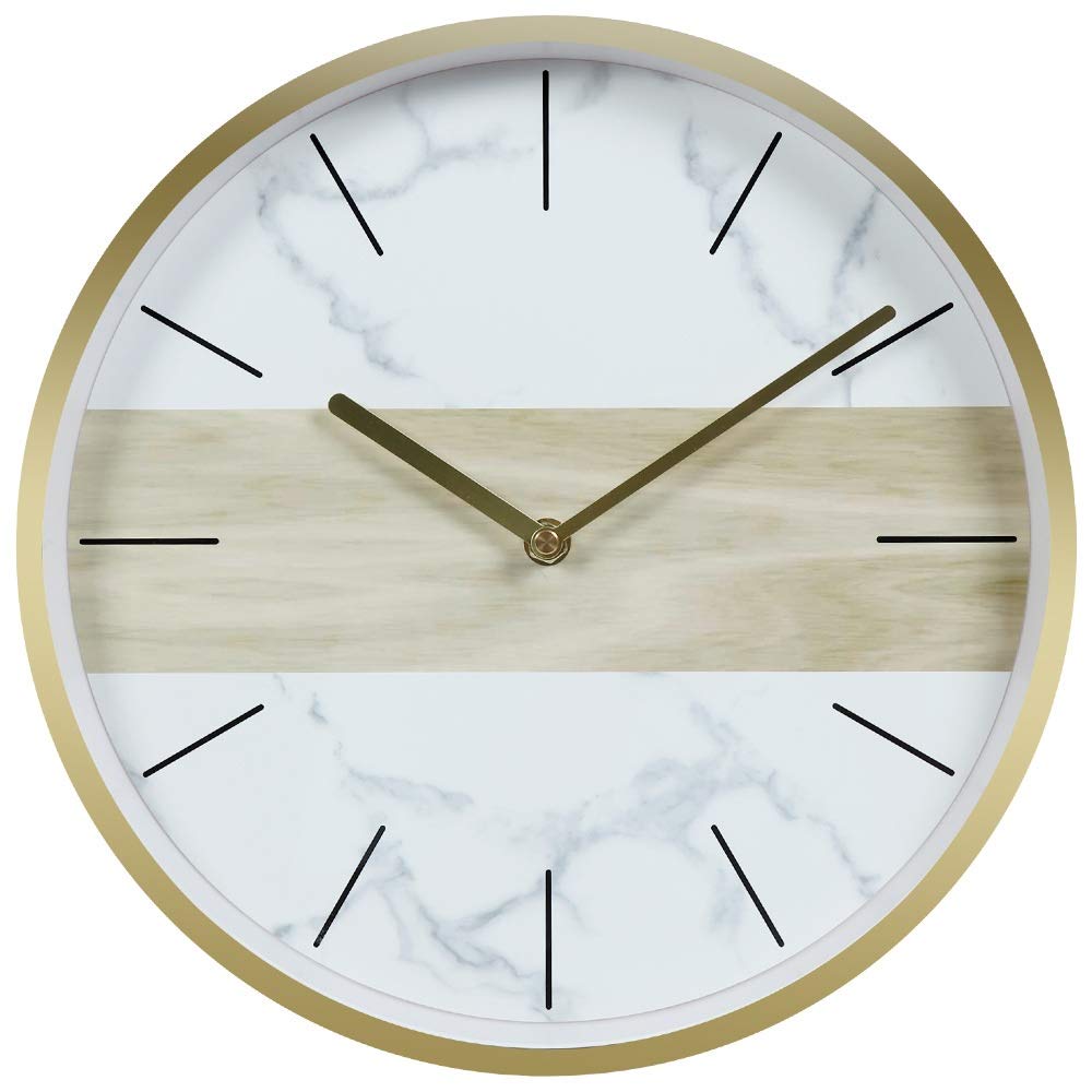 Horloge murale muette scandinave effet marbre grain de bois salon chambre