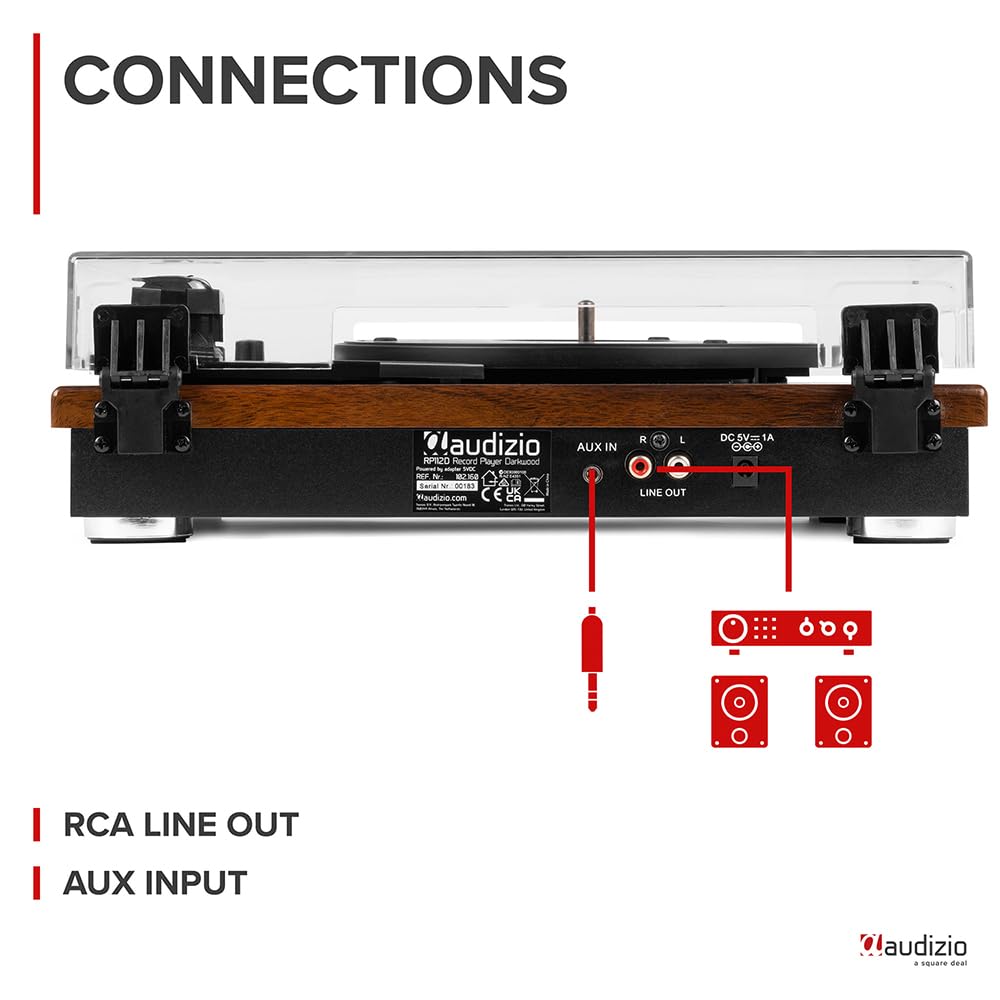 Audizio RP112AD - Platino in vinile Bluetooth in & Out - Acacia, altoparlanti stereo integrati, riproduzione dischi 33, 45 e 78 giri, un giradischi ideale per decorare e ascoltare i tuoi vinili
