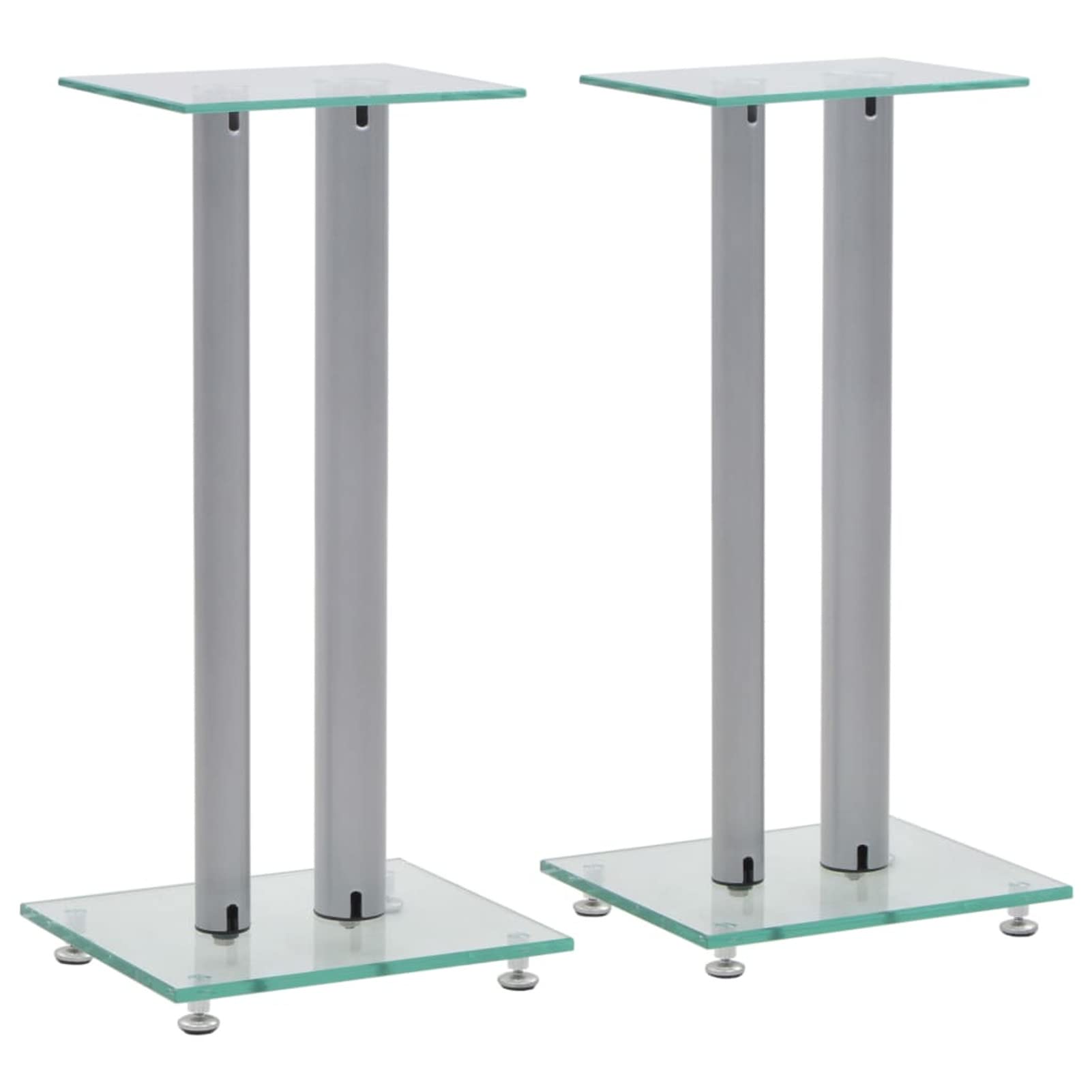 Tidyard Set of 2 Speaker Stands Tempered Glass Plate 2 Aluminum Pillars Design Floor Stands 11.8 x 9.8 x 24 Inches (L x W x H)