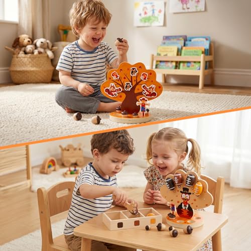 Image of Woodtoe Montessori Toys for 3 4 5 Year Old, Fall Acorn Harvest Tree Toy