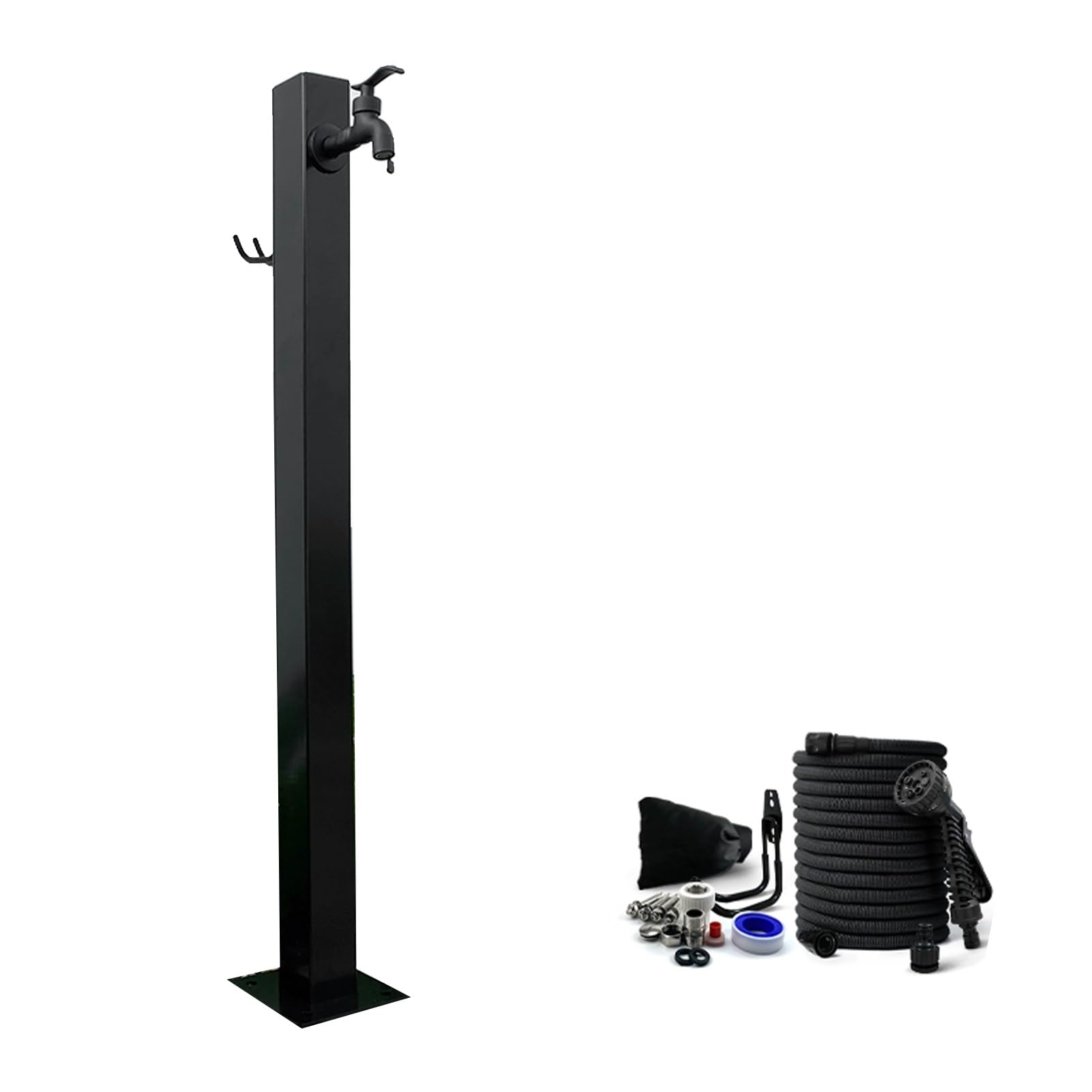 Colonna d'acqua autoportante per esterni, dispenser nero per rubinetto da pavimento per irrigazione da giardino, anti-perdite, elegante fontana d'acqua per cortile e patio.