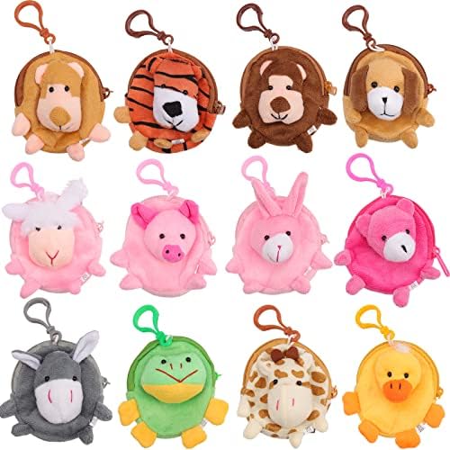HiUnicorn 24-Pack Mini Stuffed Animals Coin Bags Keychains for Kids Class Reward Gift, Cute Small Plush Animal Toys Pouches for Kids Loot Bags Filler Birthday Party Favors
