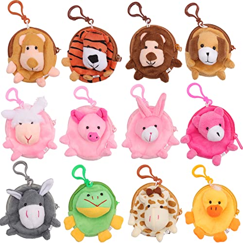 HiUnicorn 24-Pack Mini Stuffed Animals Coin Bags Keychains Plush Pouches for Kids Age 4-8 Birthday Party Favors Cute Goodie Bags Fillers