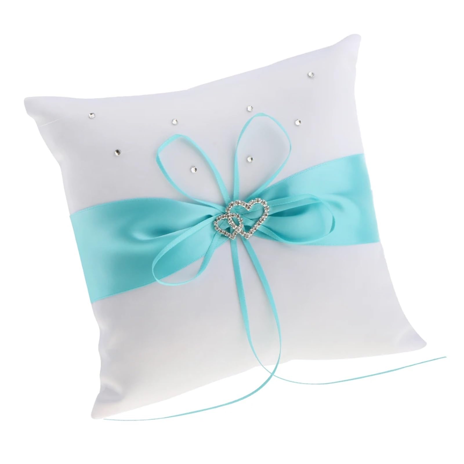 UJEDFHV Wedding Ring Pillow Double-Heart Rhinestone Satin Wedding Ring Pillow Cushion Bearer 20 X 20cm White for Ceremony