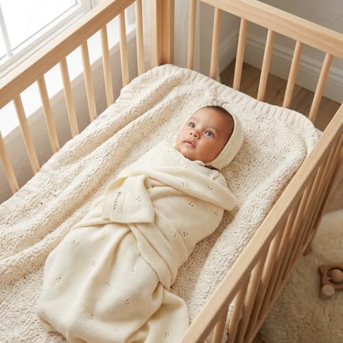 Image of Baby Gift Set - Organic Cotton Newborn Blanket Essentials, Thoughtful Baby Shower & New Baby Gift for Boys & Girls (Pointelle - Butter Cream)