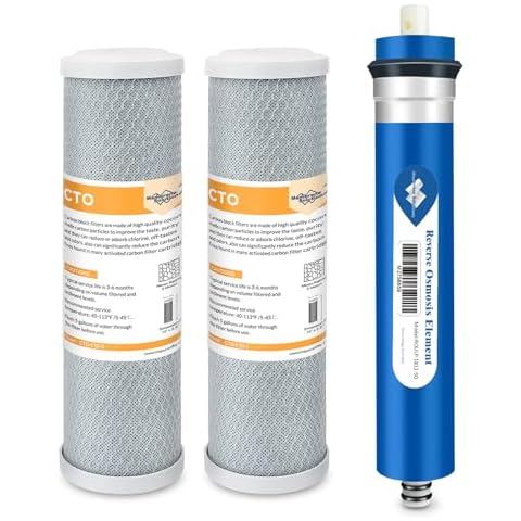 Membrane Solutions Combo Pack for FX12M and FX12P, Water Filter Replacement Cartridge Compatible GE RO Set GXRM10RBL GXRM10G Reverse Osmosis Systems, 2x Carbon Filters, 1x 50GPD RO Membrane Filter Cover