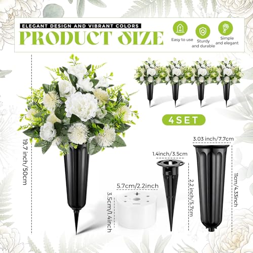 Image of 4 Set Christmas Cemetery Flowers for Grave White Artificial Peony with Vase