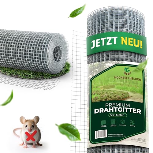 HOCHBEETHELDEN Wühlmausgitter |5 x 1 m| für Hochbeete aus rostfreien feuerverzinkten feinmaschigen Drahtgitter Hasendraht mit 6,3 mm Maschenweite | Kaninchendraht aus 0,55 mm Drahtgeflecht