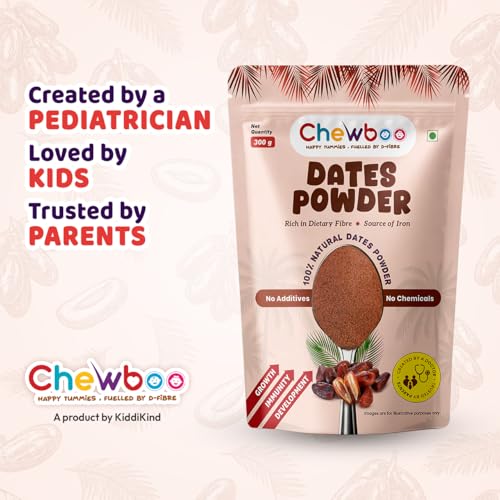 Image of Chewboo 100% Natural Dates Powder for Kids | Kharik /Khajur Powder | Source of Iron, High Fibre | Natural Sweetener | No Added Sugar, No Preservatives, No Chemicals | Healthy Substitute for Sugar, 300g