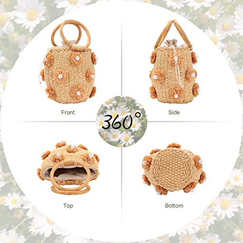 Straw Beach Bag, Summer Drawstring Woven Tote for Secure Storage miniatura 3