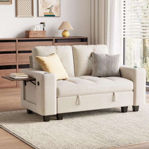 Image of LINSY HOME Loveseat Sofa with Storage, Chenille, Beige